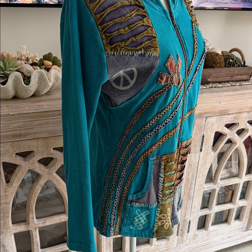 Rising International Teal Patchwork Jacket - image 4